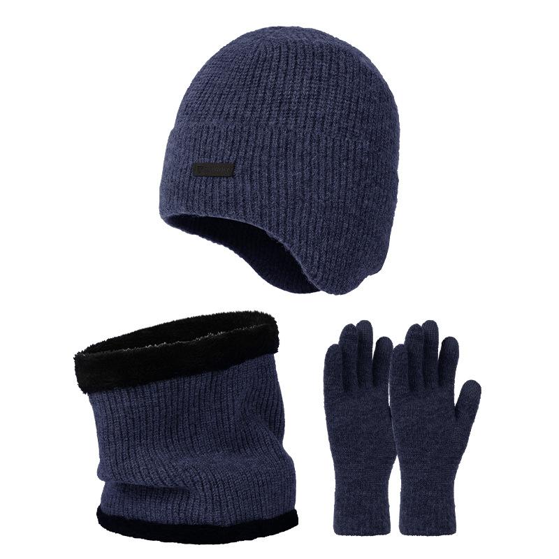 New hat, scarf and gloves integrated knitted hat, men's and women's winter plush warm wool hat set
