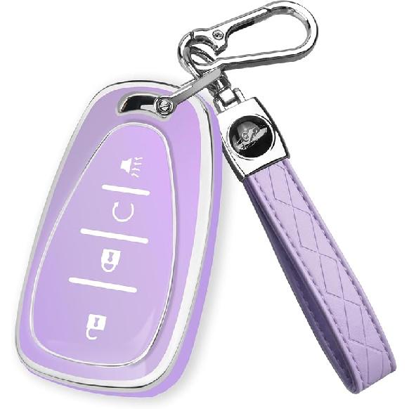 FT FUNTOR for Chevy Key Fob Cover,4 Buttons TPU Key Cover with Silver Edge,Compatible with Chevrolet Equinox Bolt Sonic Trax Blazer Trailblazer Cruze