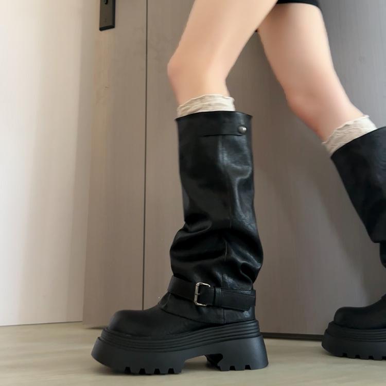 Maillard Small Belt Buckle Pants Long Boots Women's 2025 Autumn and Winter New Skinny Pile Long Knight Boots