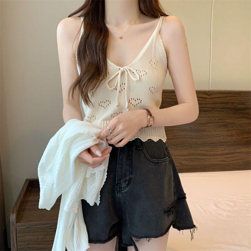 Knitted Camisole Vest for Women In Summer Sleeveless Sexy Short Style Inner Top Base Shirt
