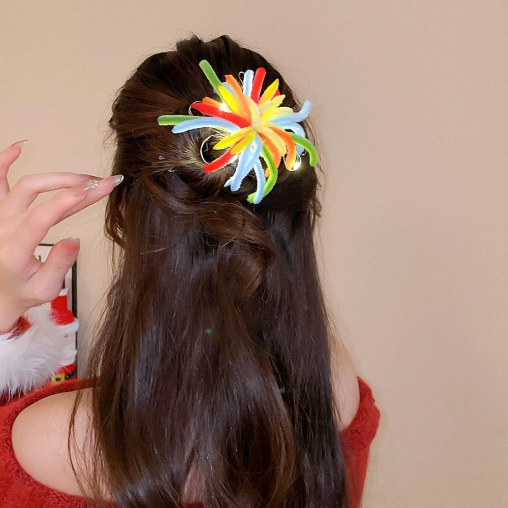 Twist Bar LED Glow Hairpin Photographic Headwear Light Up New Year Hairpin Flocking Colorful New Year Headdress