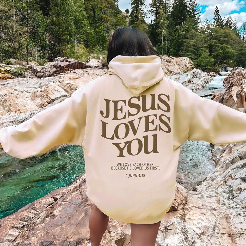 Jesus Loves You Oversized Grafická Mikina Ženy Hip Hop Vintage mikiny s kapucí Pulovry pro ženy Trendy estetický top