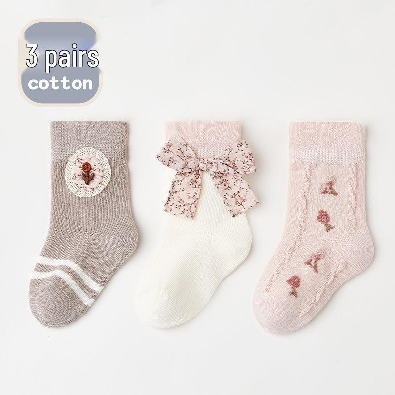 

25-Pack Autumn Antibacterial Baby Socks with Cute Bow - Sweet Cotton Princess Style, Wide Mouth, Seamless for Girls L 12cm (1-3 years)