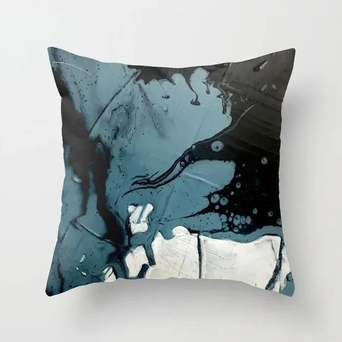 Oil Painting Texture Nordic Blue Agate Marble Abstract Pillowcase Soft Sofa Decoration Car Home