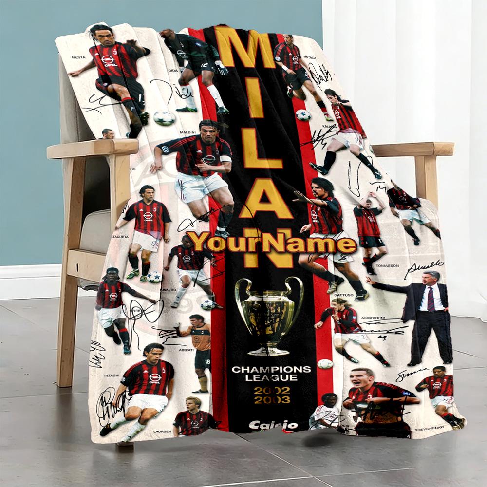 Ac Milan Customize Text Blanket Throw Customizable Blanket Soft Warm Cozy Versatile for Chair Seaside Nap Livingroom for All Occasions