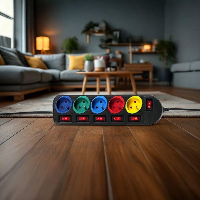 Bloc Multiprise - Maclean - MCE204M - 5 Prises - Interrupteurs Séparés - 1,5m