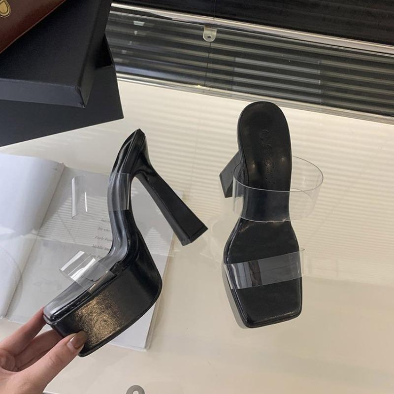 Fashion Summer Shoes for Women 2025 New Transparent PVC Sandals Outdoor Slippers Waterproof Platform Slide High Heels