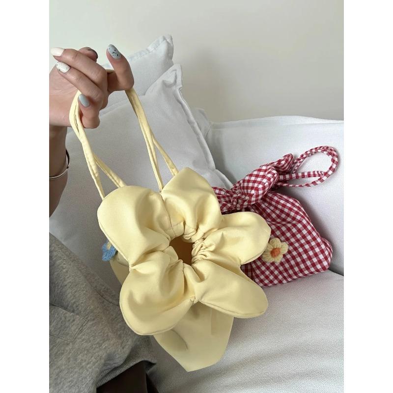 Retro Flower Design Women's Phe Pouch Shoulder Bags College Girls Small Crossbody Bag Cute Plaid Female Handbags Clutch Purse