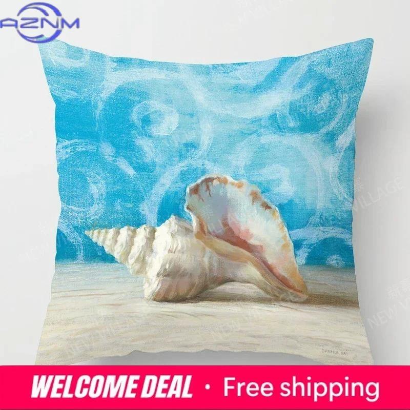 Home Decor Seashells  Starfish BeachThemed Pillow Covers Pattern Cushion Cover Suitable for Sofa Bedroom Car Pillow Cover