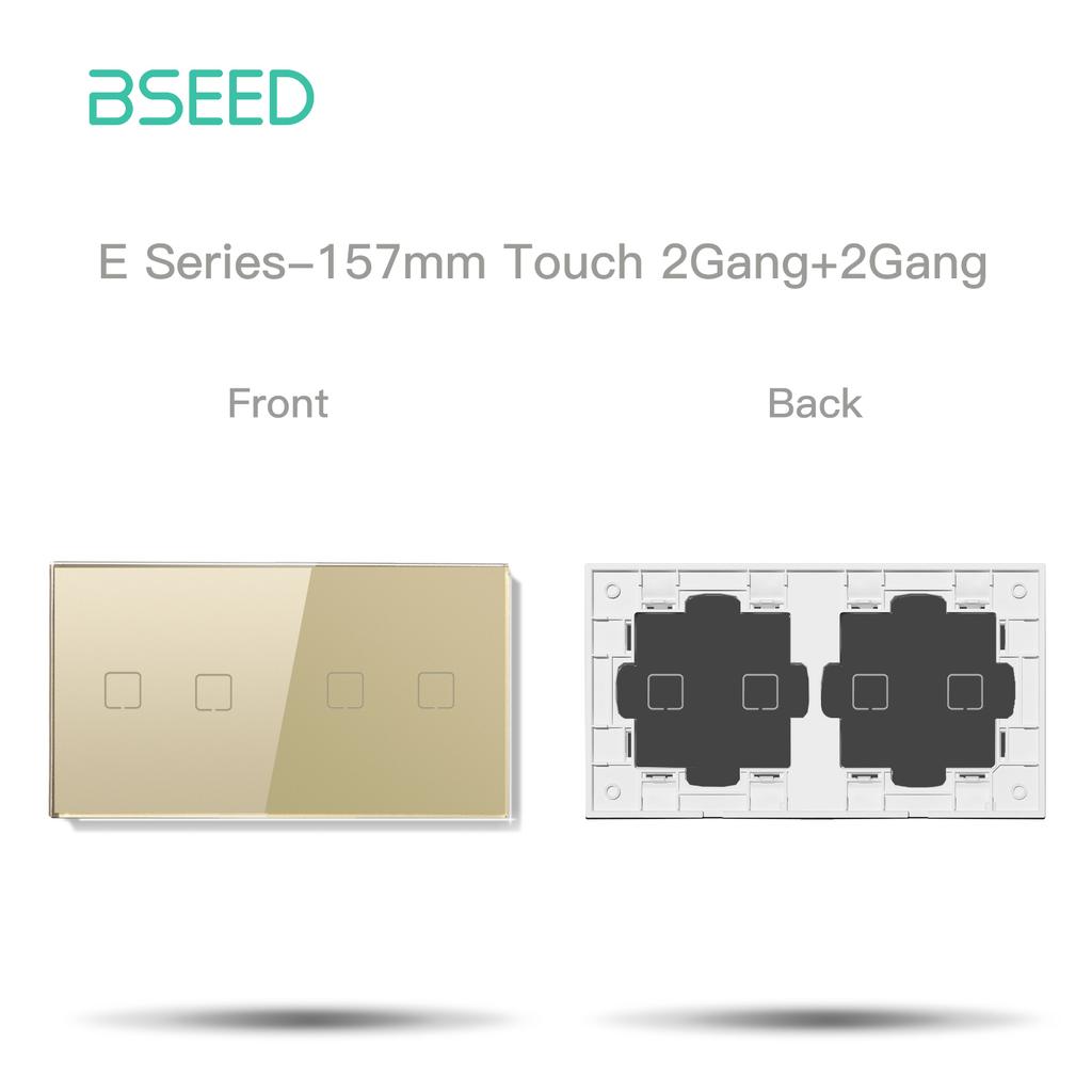 Bseed 1/2/3/4Gang Switch With Wall Socket Glass Panel Only Gold EU Standard Pearl Crystal Glass E Touch Series