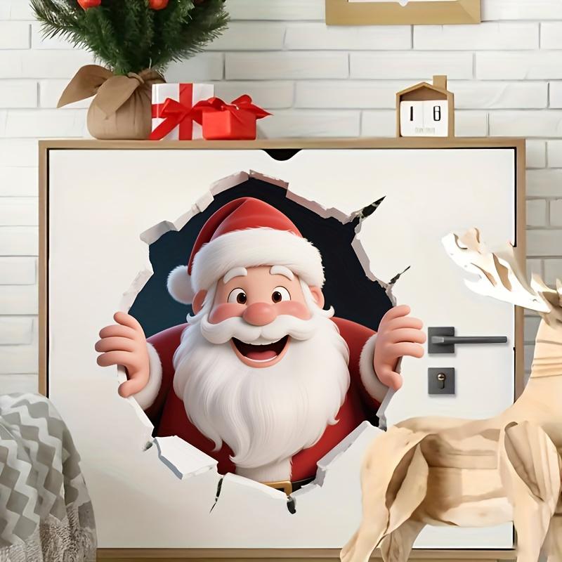 Funny 3D Santa Claus breaks wall and comes out toilet sticker - removable bathroom decoration sticker
