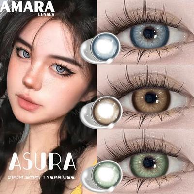 AMARA farbige Kontaktlinsen für Augen, blaue Augen, grüne Linsen, koreanische Mode, graue große Augen, 14,5 mm, Jahreslinsen, 2 Stück/Paar