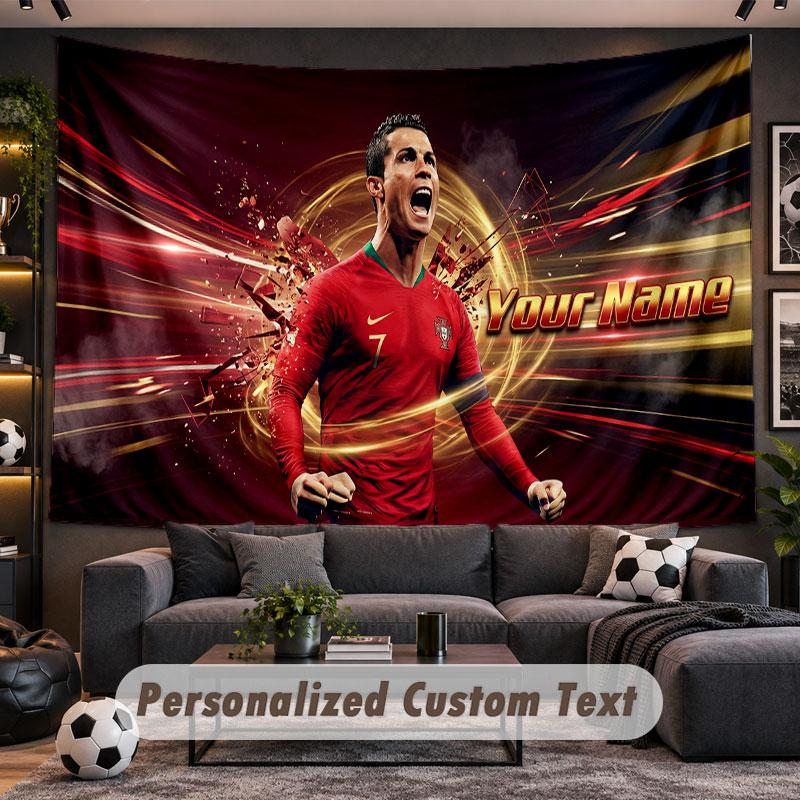 Tapeçaria de Parede com Nome Personalizado Padrão Cristiano Ronaldo Tecido Impresso Personalizado Decoração de Parede
