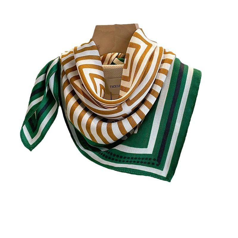 Internet celebrity striped 71 cotton and linen small square scarf silk scarf women's spring and autumn summer foreign style small scarf headscarf