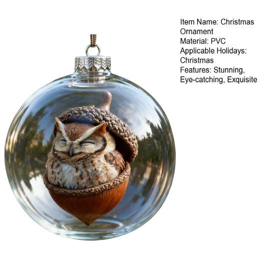Forest Animal Acorn Clear Ball Ornaments Plastic Christmas Hanging Ball with Cozy Pine Cone Animal for Winter Xmas Tree Decor