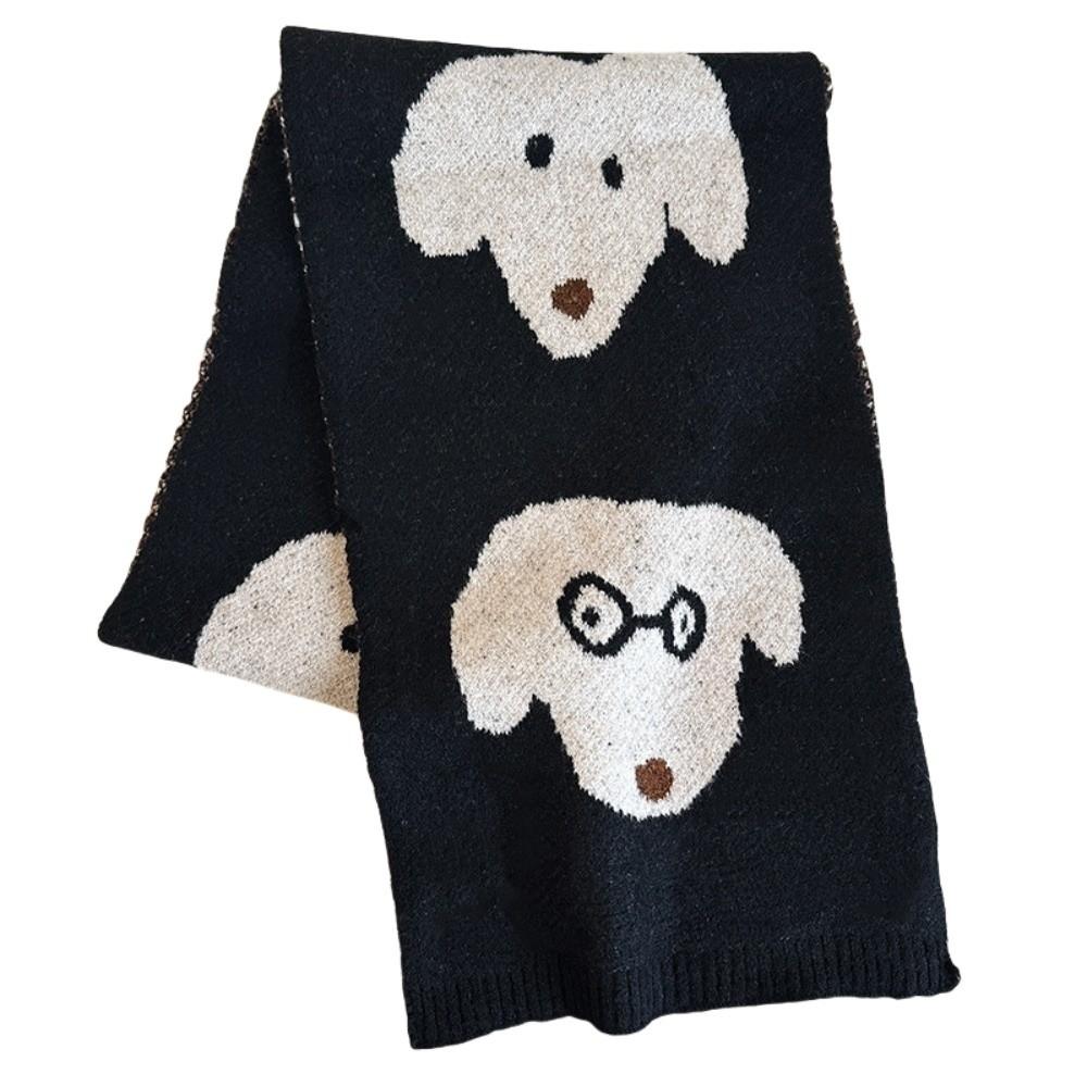 Korean Style Cashmere Blend Scarf Lightweight Knitted Shawl Trendy Puppy Pattern Scarf  Unisex