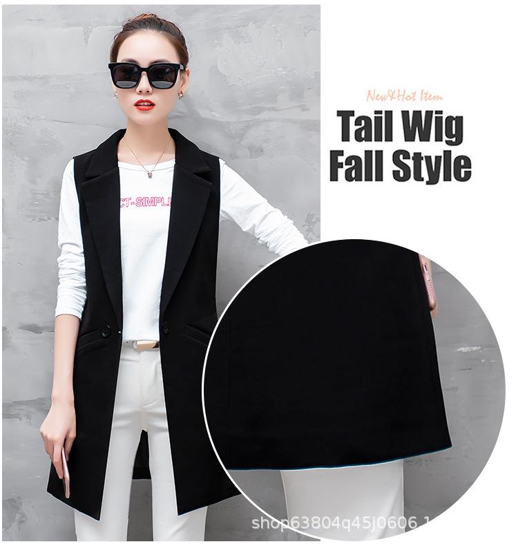 Women's Slim Fit Double-Breasted Vest with Shoulder Pads - Mid-Length, Sleeveless, Red or Black, Korean Style, for Spring and Autumn