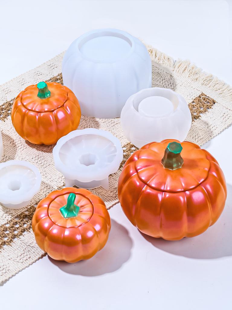 3D Large Pumpkin Storage Box Silicone Mold Plaster Candle Jar Making Mould Handmade Flowerpot Resin Molds Halloween Decor Gifts