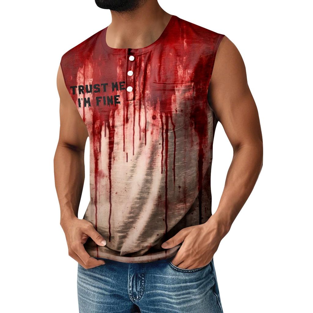 Men's Halloween Printed Sports Button Pocket Sleeveless Vest