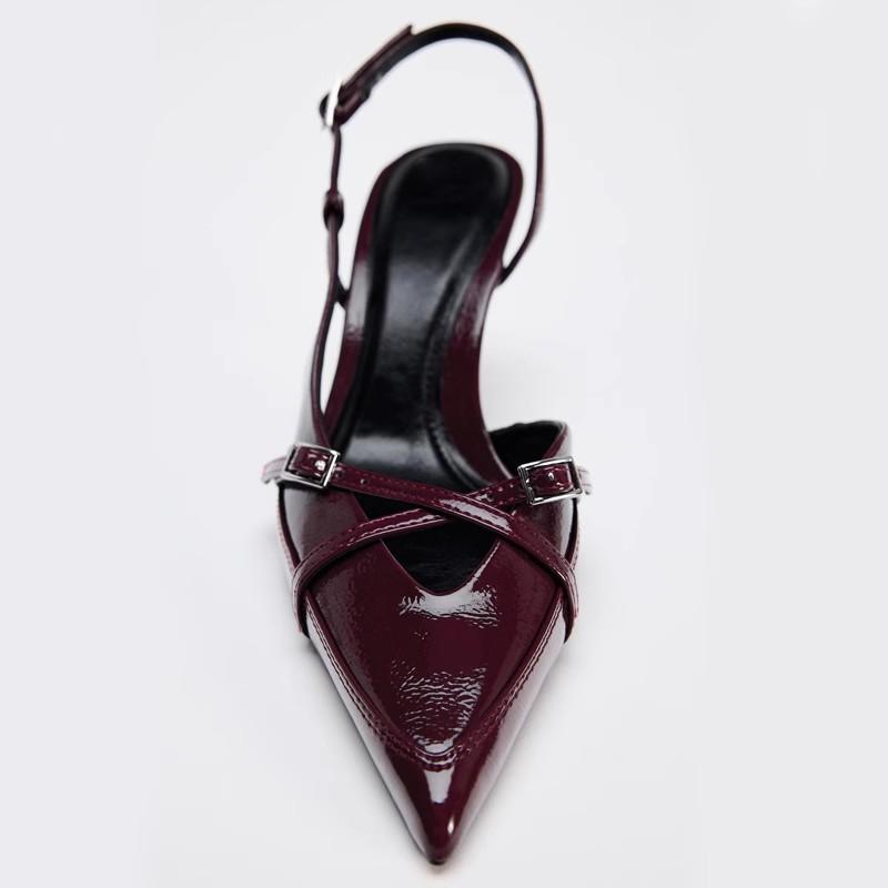 Fashion Designer Blue Denim Slingback Buckle Strap Women Pumps Sexy Pointed Toe High Heels Elegant Party Dress Shoes Zapatos De Mujer