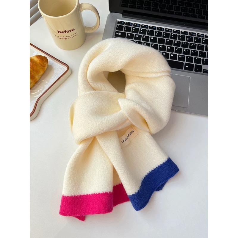 Exquisite Candy Color Dopamine Contrasting Design Soft and Skin Friendly Scarf Woolen Knitted Student Scarf  Cute and Warm in Winter