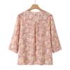 Fashionable Floral Print Blouse for Stylish Grandmas - Plus Size, Loose Fit, Summer Three-Quarter Sleeves