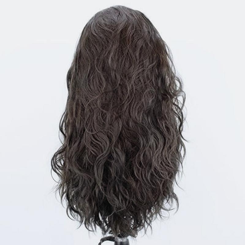 AIMEYA Dark Brown Long Curly Synthetic Lace Front Wigs for Women Free Part Pre Plucked Natural Hairline Cosplay Wigs