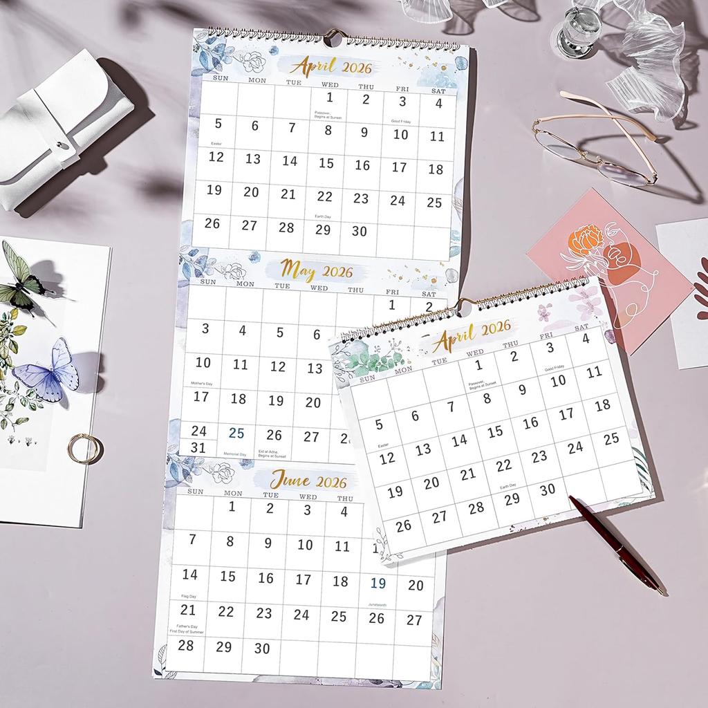 2026 Wall Calendar - 3 Month Calendar 2026 Vertical, 3 Month Wall Calendar, 11" X 26", December 2025 - January 2027, Calendar 2026, Large Monthly