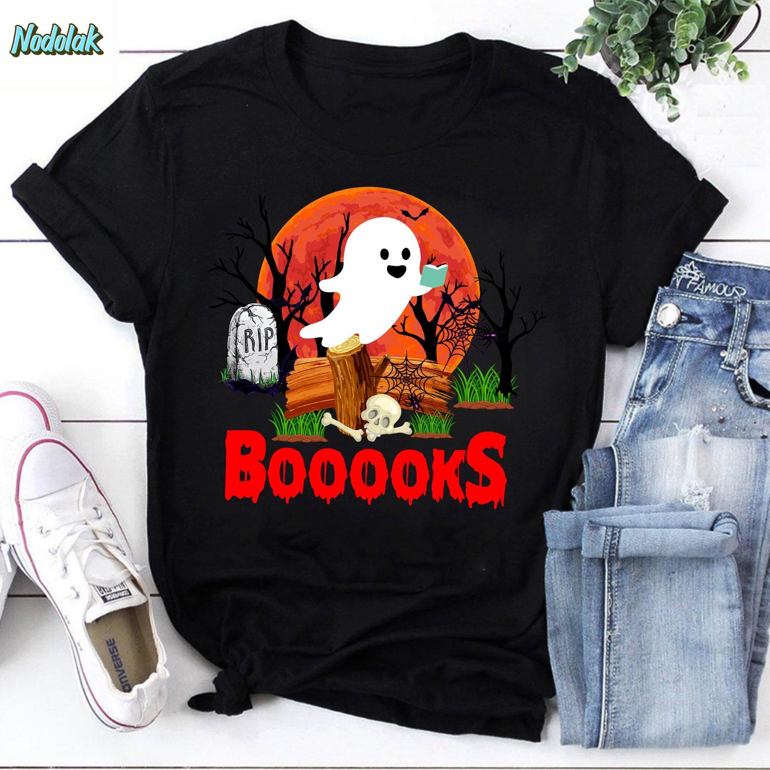 Booooks Funny Ghost Reading Halloween Bookworms T-Shirt, Gift For Book Lovers, Book Lover Shirt, Ghost Halloween shirt, Reading Shirt XL