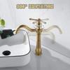 New Ceramic Antique Copper Faucet Bath 360° Swivel Single Hole Faucet Retro Long Neck Mixing Sink Faucet Matching Pop-up Drain