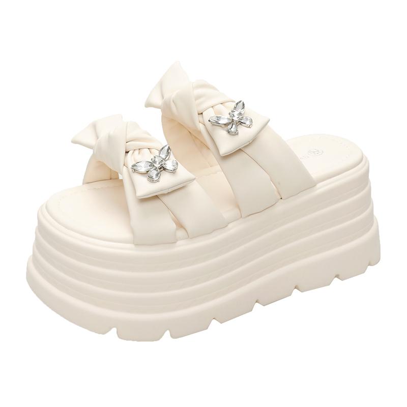 Fashion Women High Platform Butterfly-knot Slippers New 2025 Summer Beach Ladies 8.5CM Wedge Heels Shoes Woman Outside Chunky Sandals