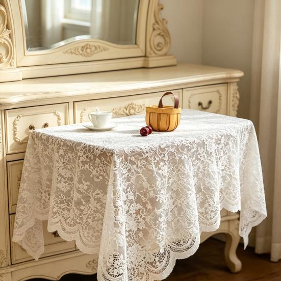 Runder Tischdecke aus floraler Spitze, Kaffeetischabdeckung aus Spitzengewebe mit muschelförmigem Rand für Hochzeit, Nachmittagstee-Party, Eingangsbereich-Dekoration
