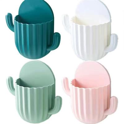 Zahnbürstenhalter Einfach zu installieren Kaktus Wandmontierte Aufbewahrung Modische Badezimmerdekoration Stanzfreie Aufbewahrungsbox Selbstklebend