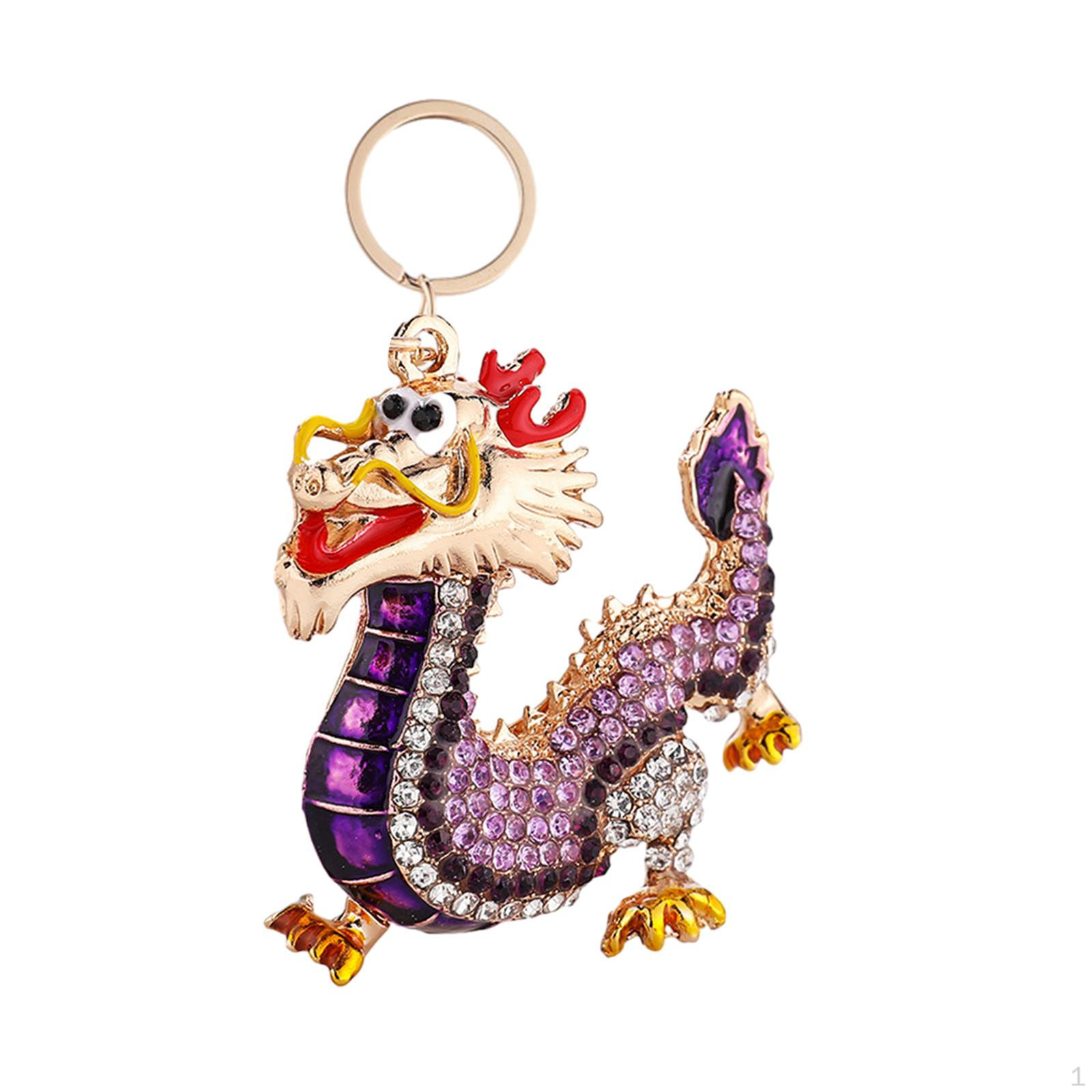 

Брелок для ключей с подвеской в виде китайского дракона, кольца со стразами для женщин и мужчин фиолетовый