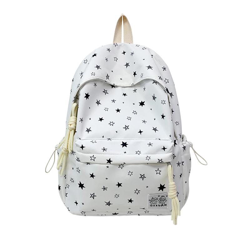 Star-Printed Backpack with Front Zipper Pocket and Tassel Details for School and Daily Use