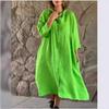 Loose Women Shirt Dress Fashion Large Size Three-quarter Sleeve Casual Party Dresses Buttons Spring Elegant Solid Linen-cotton Dresses