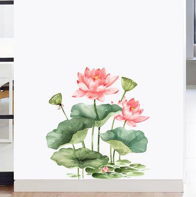 Lotus Flower Wall Sticker Waterproof Vinyl Decal for Living Room Bedroom Home Decor Chinese Style