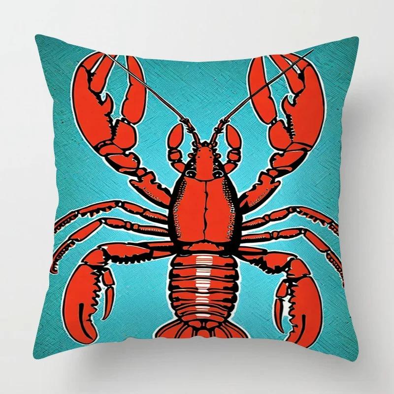 Home Decor Colorful Lobster Patterns Pillow Covers Pattern Cushion Cover Suitable For Sofa Bedroom Car Pillow Cover