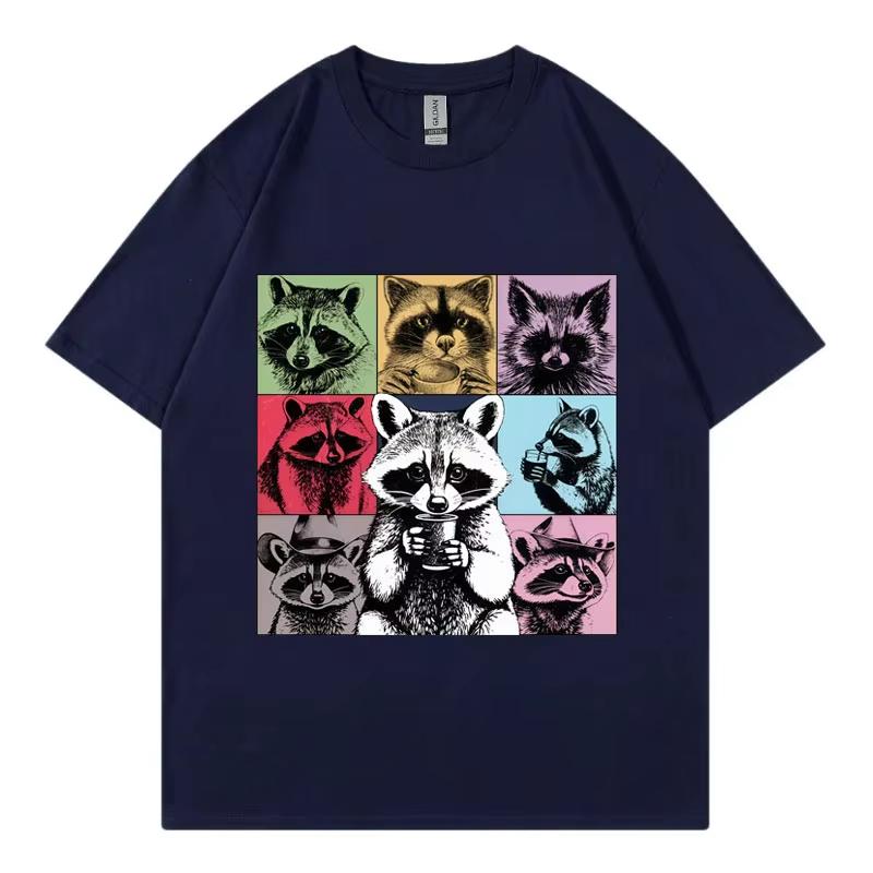 Funny Raccoon Drinking Coffee Meme T Shirt Men Women Clothing Harajuku Y2k Oversized T-shirt Fashion Retro Short Sleeve T-shirts
