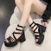 Fashion 9CM Women Leisure Chunky Platform Sandals Peep Toe High Heels Gladiator Goth Slippers Woman Trendy Summer Lace Beach Sandals