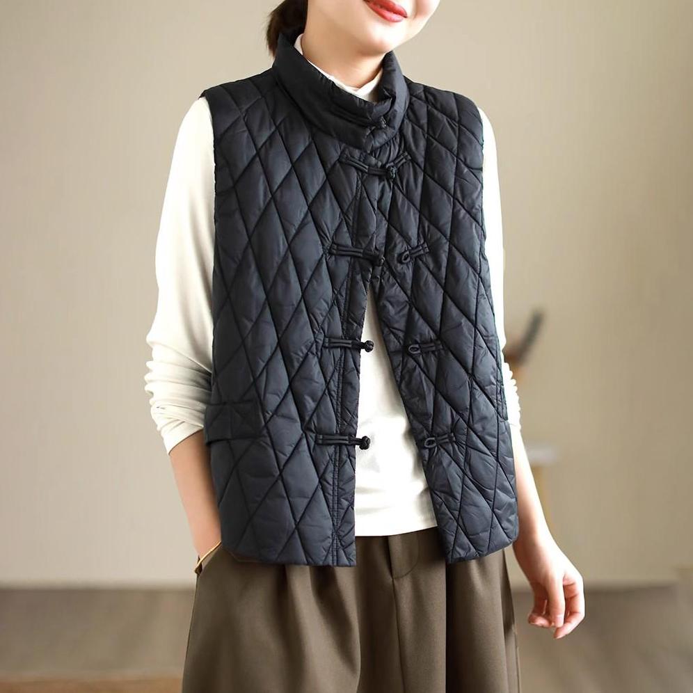 Women Light Weight Thermal Loose Seamlessly Sleeveless Stand Collar White Duck Down Jacket Vest Pocket All Match Chic Waistcoat
