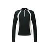 Fitted Color-Block Stand-Collar Anti-Bacterial Knit Long Sleeve T-Shirt Women Tops A11W641214F-BK