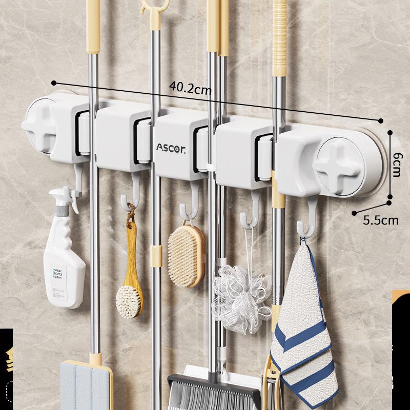 Adhesive No-Drill Broom & Mop Wall Mount Clip Hanger