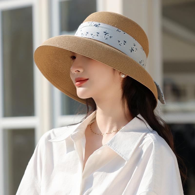 

Летняя новая шляпа Женская шляпа из лафитовой соломы с шелковой лентой Уличная праздничная шляпа от солнца Премиальная солнцезащитная шляпа от солнца average size
