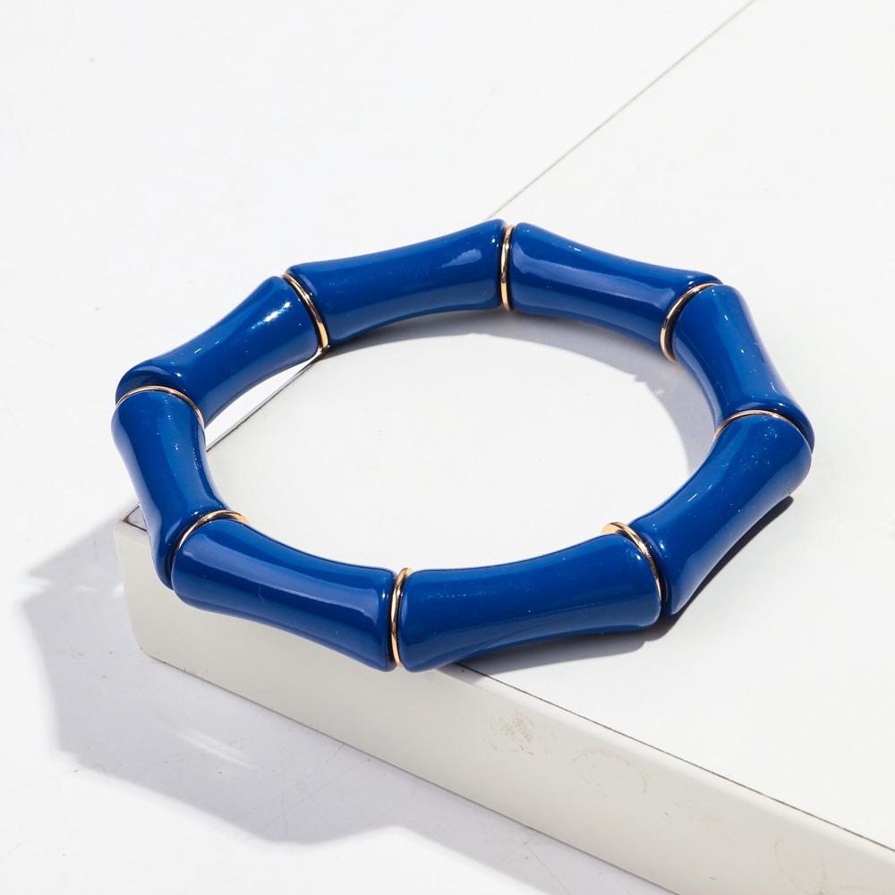 Retro Chunky Bamboo Curved Tube Acrylic Bracelets for Women New Trendy Resin Beaded Stretchy Stack Bangle Couple Jewelry Gifts