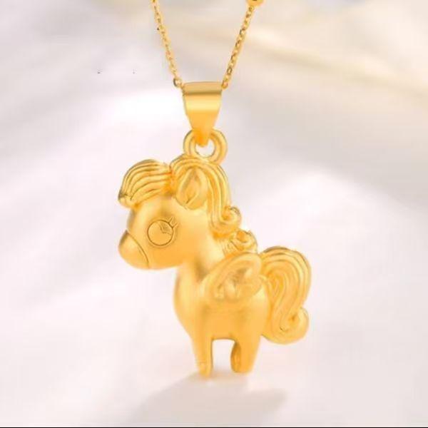 Exquisite Gold Zodiac Horse Ping an Necklace - Immediate Success and Prosperity
