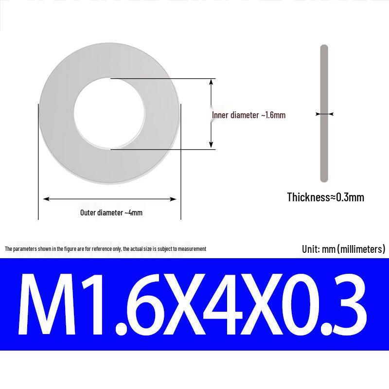 304 Stainless Steel Ultra-Thin Flat Washer, Thickness: 0.1/0.2/0.3/0.4/0.5 Mm, Sizes M1-M8