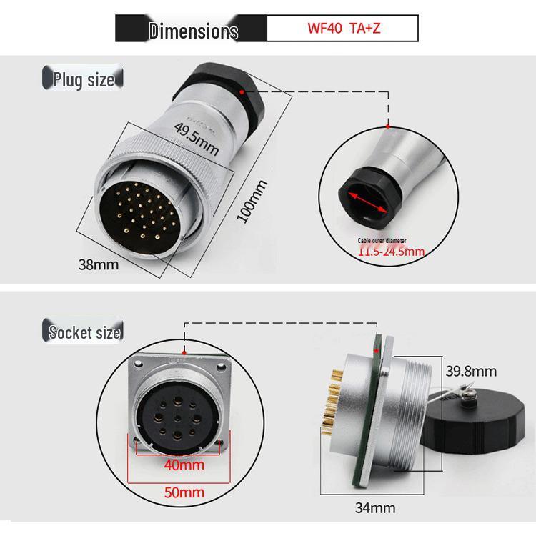 WEIPU WF40TAZ Core IP67 Waterproof Aviation Plug Socket