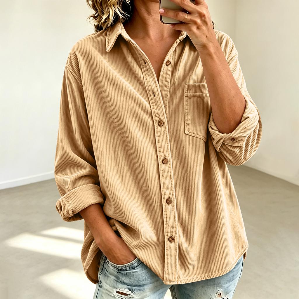 Damen Lässiger Cord Langarm Cardigan Offene Vorderseite Oberteil für den täglichen Gebrauch