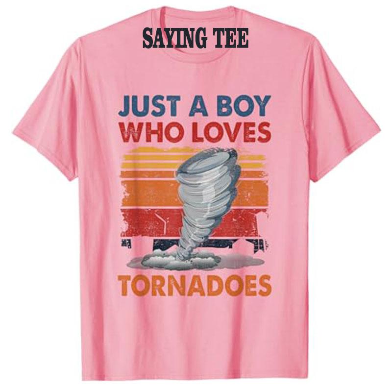 Just A Boy Who Loves Tornado Weather Storm Tornado Chaser T-Shirt Boys Fashion Meteorologist Graphic Top Short Sleeve Saying Tee